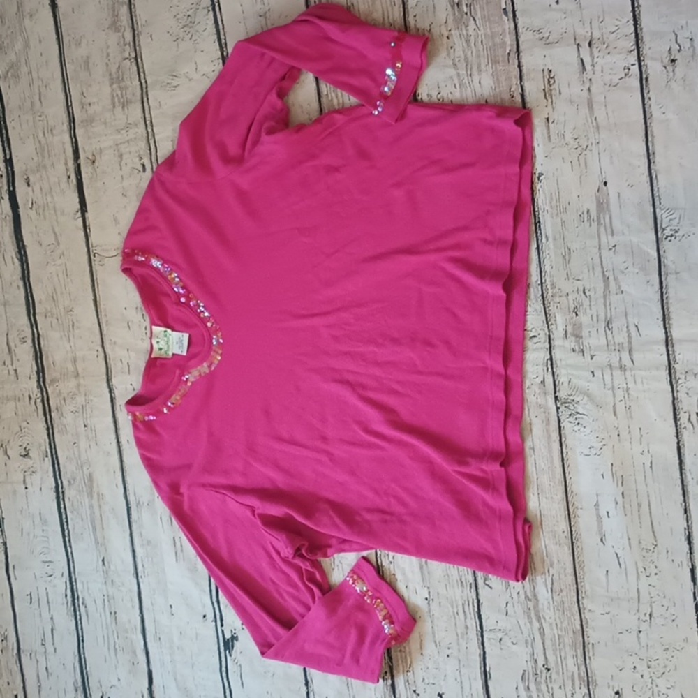 Quacker Factory Vintage Fuschia Pink Sequin Embellished Long Sleeve Top 3X